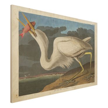 Obraz z drewna - Tablica edukacyjna w stylu vintage Duża Czapla biała