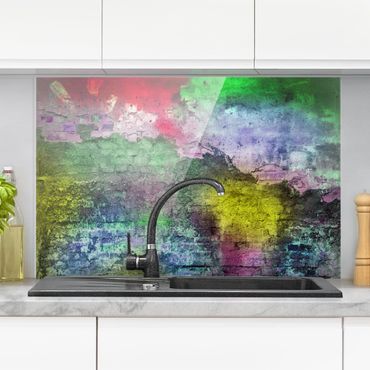 Panel szklany do kuchni - Kolorowy, pomalowany sprayem stary mur z cegły