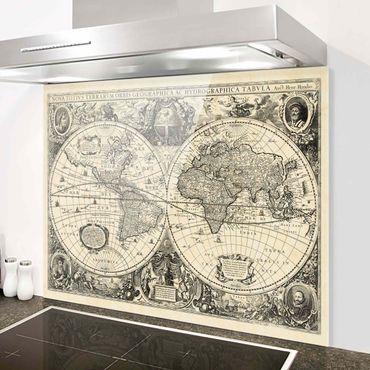 Panel szklany do kuchni - zabytkowa mapa świata antyczna ilustracja