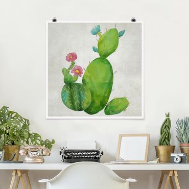 Plakat - Rodzina kaktusów różowo-turkusowy