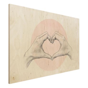 Obraz z drewna - Ilustracja Serce Dłonie Koło Różowy Biały