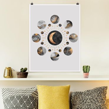 Plakat - Fazy księżyca Abstrakcyjne złoto