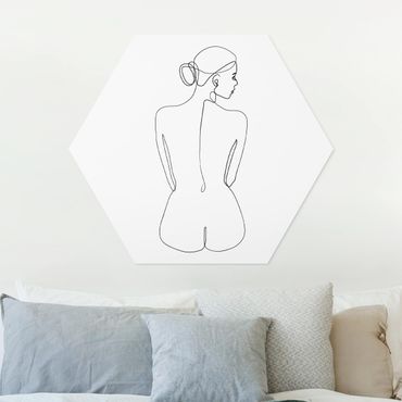 Obraz heksagonalny z Forex - Line Art Naga kobieta z tyłu czarno-biały