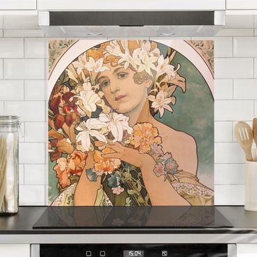 Panel szklany do kuchni - Alfons Mucha - Kwiat