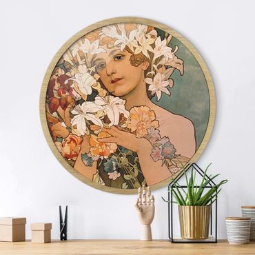 Okrągły obraz w ramie - Alfons Mucha - Flower