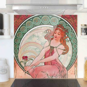 Panel szklany do kuchni - Alfons Mucha - Cztery sztuki - Malarstwo