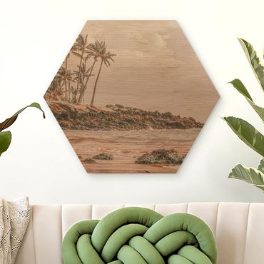 Obraz heksagonalny z drewna - Aloha Hawaii Beach