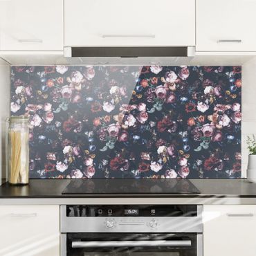 Panel szklany do kuchni - Kwiatki starego mistrza z tulipanami i różami na ciemnoszarym tle