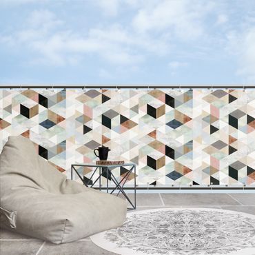 Osłona balkonowa zapewniająca prywatność - Mozaika akwarelowa z trójkątami I