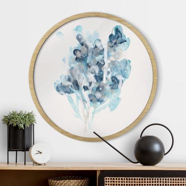 Okrągły obraz w ramie - Watercolour Bouquet With Blue Shades