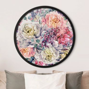 Okrągły obraz w ramie - Watercolour Floral Bouquet