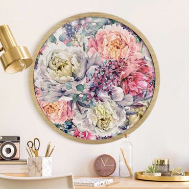 Okrągły obraz w ramie - Watercolour Floral Bouquet