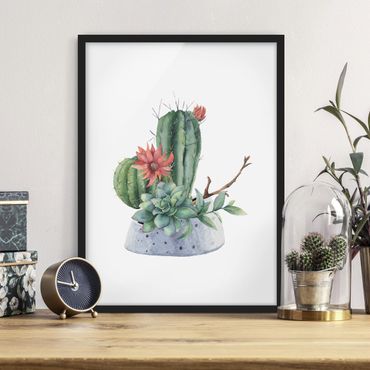 Plakat w ramie - Akwarela Ilustracja kaktusów