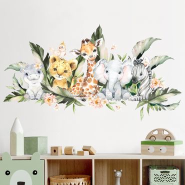 Naklejka na ścianę - Watercolour safari babies