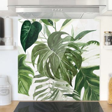 Panel szklany do kuchni - Akwarela Tropikalna kompozycja z monstery
