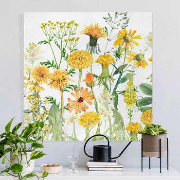 Obraz na płótnie - Watercolour Flower Meadow In Yellow - Kwadrat 1x1