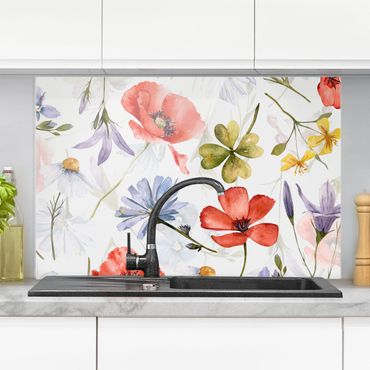 Panel kuchenny - Watercolour Poppy With Cloverleaf - Format poziomy 1:1