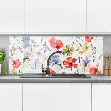 Panel kuchenny - Watercolour Poppy With Cloverleaf - Panorama 1:1