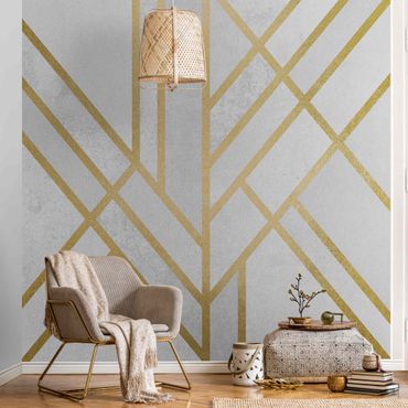 Tapeta metaliczna - Art Deco Geometry Białe złoto