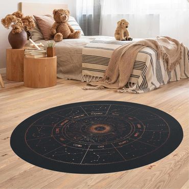 Okrągły dywan winylowy - Astrologia 12 znaków zodiaku Niebieskie złoto
