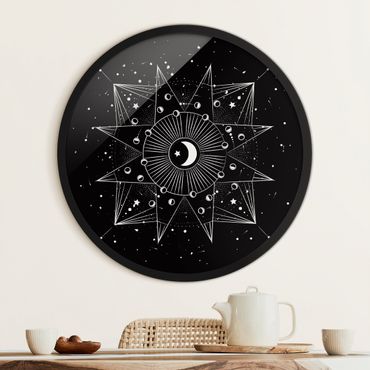 Okrągły obraz w ramie - Astrology Moon Magic Black