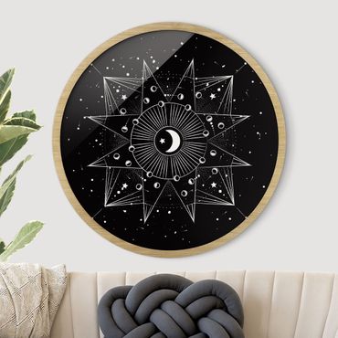 Okrągły obraz w ramie - Astrology Moon Magic Black