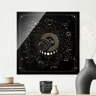 Obraz na szkle - Astrologia Słońce Księżyc i Gwiazdy Czarny