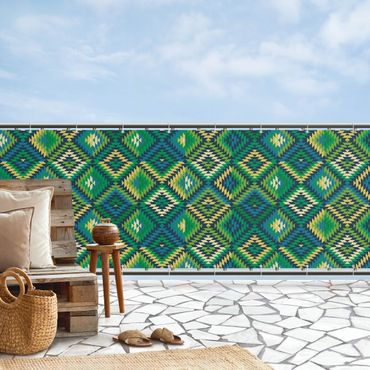 Osłona balkonowa zapewniająca prywatność - Niezwykły wzór kilimu w kolorze turkusowym