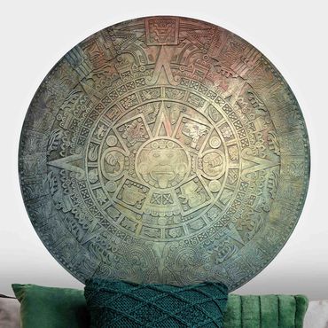 Okrągła tapeta samoprzylepna - Ornamentyka aztecka w okręgu