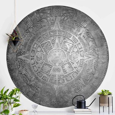 Okrągła tapeta samoprzylepna - Ornamentyka aztecka w okręgu w czerni i bieli