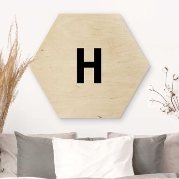 Obraz heksagonalny z drewna - Biała litera H