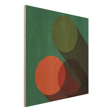 Obraz z drewna - Kształty abstrakcyjne - koła w zieleni i czerwieni