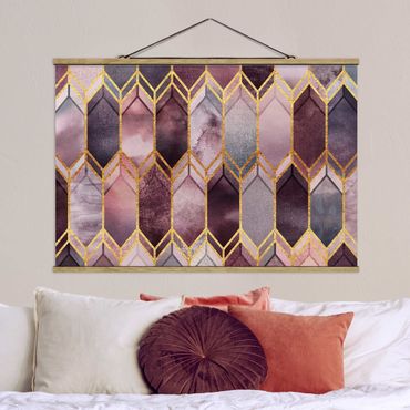 Plakat z wieszakiem - Malarstwo szklane geometryczne Rosé Złoto