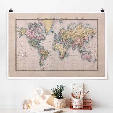 Plakat - Dawna mapa świata, ok. 1850 r.