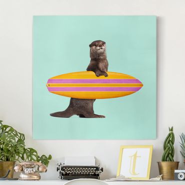 Obraz na płótnie - Otter z deską surfingową