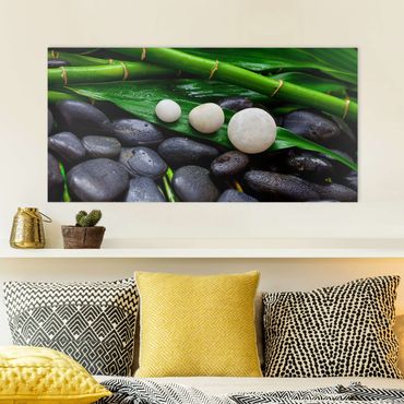 Obraz na płótnie - Zielony bambus z kamieniami Zen