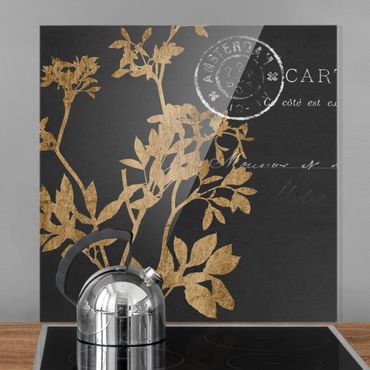 Panel szklany do kuchni - Złote liście na Mocha I