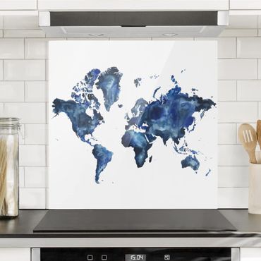 Panel szklany do kuchni - Wodna mapa świata światło