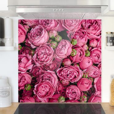 Panel szklany do kuchni - Różowe piwonie