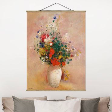 Plakat z wieszakiem - Odilon Redon - Wazon z kwiatami (tło różane)