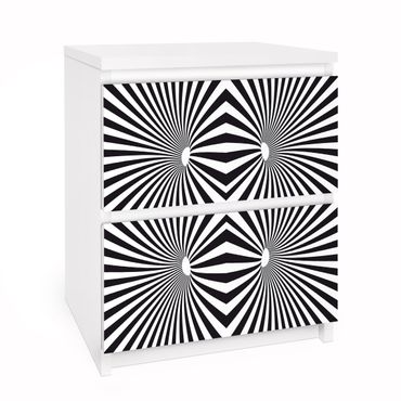 Okleina meblowa IKEA - Malm komoda, 2 szuflady - Psychedeliczny czarno-biały wzór
