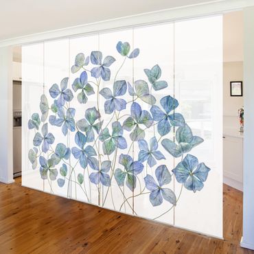 Zasłony panelowe zestaw - Błękitne kwiaty hortensji