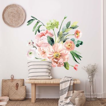 Naklejka na ścianę - Akwarela Bukiet różowych kwiatów XXL