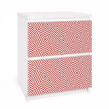 Okleina meblowa IKEA - Malm komoda, 2 szuflady - Czerwony geometryczny wzór w paski