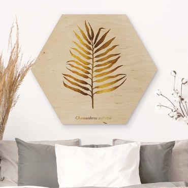 Obraz heksagonalny z drewna - Złoto - liść palmy II