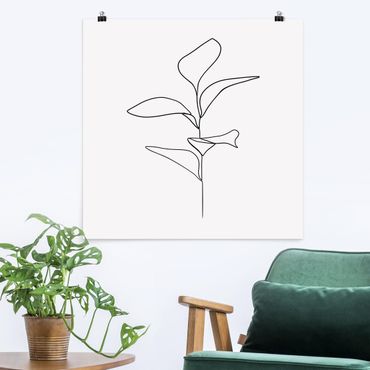 Plakat - Line Art Liście roślin Czarne Białe