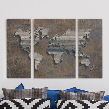 Obraz na płótnie 3-częściowy - Mapa świata z rdzą drewna