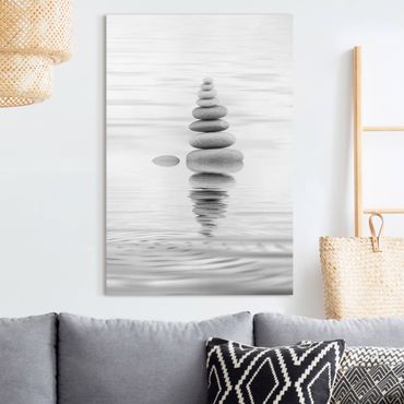 Obraz na płótnie - Kamienna wieża w wodzie, czarno-biała