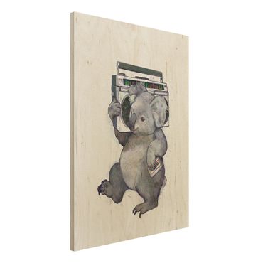 Obraz z drewna - Ilustracja Koala z radiem Malowanie
