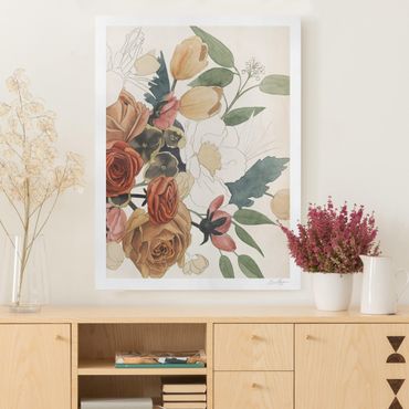Obraz na płótnie - Rysowanie bukietu kwiatów w czerwieni i sepii II